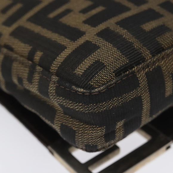 FENDI Zucca Canvas Shoulder Bag Brown Black Auth 115538