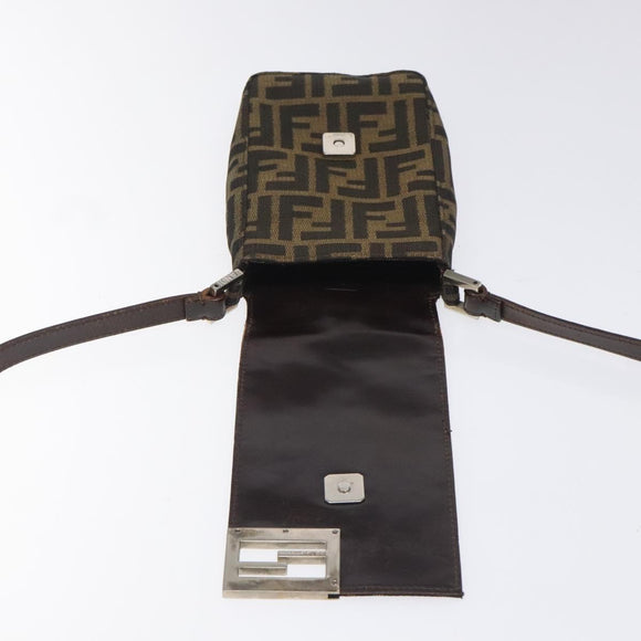 FENDI Zucca Canvas Shoulder Bag Brown Black Auth 115538
