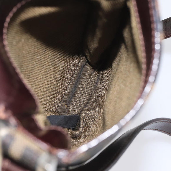 FENDI Zucca Canvas Shoulder Bag Brown Black Auth 115538