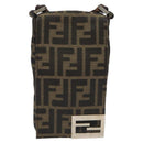 FENDI Zucca Canvas Shoulder Bag Brown Black Auth 115538-13