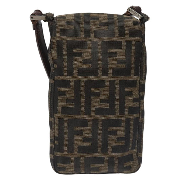 FENDI Zucca Canvas Shoulder Bag Brown Black Auth 115538