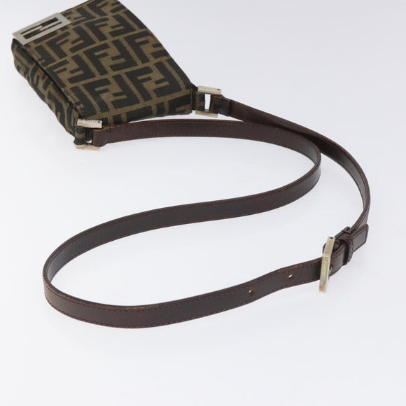 FENDI Zucca Canvas Shoulder Bag Brown Black Auth 115538