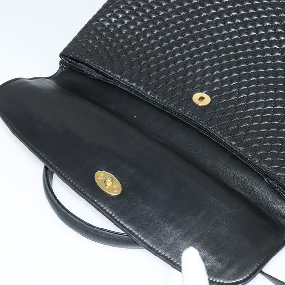 BALLY Hand Bag Leather Black Gold Auth 115539