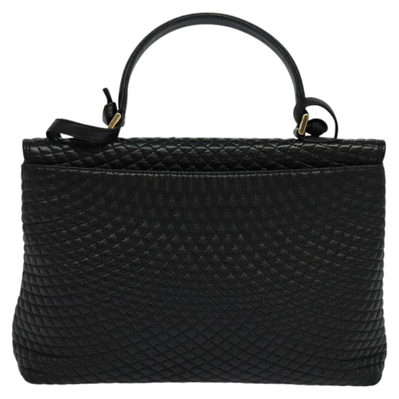 BALLY Hand Bag Leather Black Gold Auth 115539