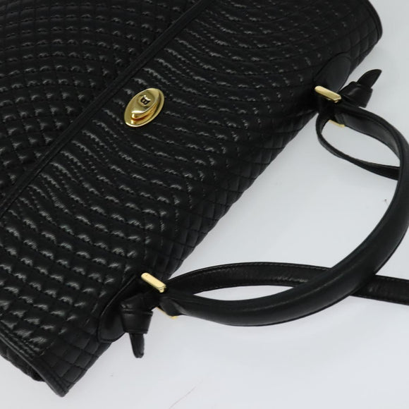 BALLY Hand Bag Leather Black Gold Auth 115539