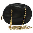 Christian Dior Chain Shoulder Bag Leather Black Gold Auth 115545-1