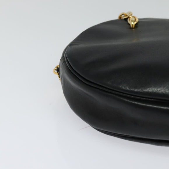 Christian Dior Chain Shoulder Bag Leather Black Gold Auth 115545