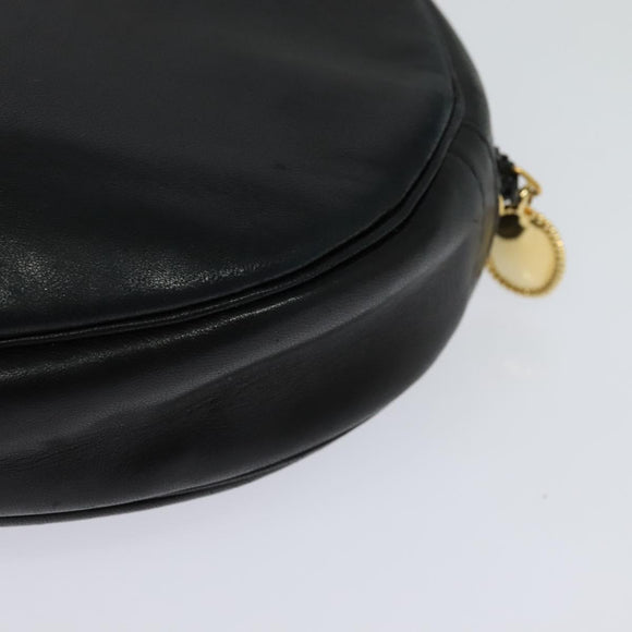 Christian Dior Chain Shoulder Bag Leather Black Gold Auth 115545