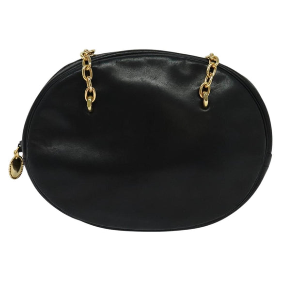 Christian Dior Chain Shoulder Bag Leather Black Gold Auth 115545