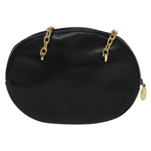 Christian Dior Chain Shoulder Bag Leather Black Gold Auth 115545