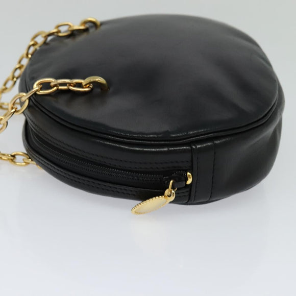 Christian Dior Chain Shoulder Bag Leather Black Gold Auth 115545