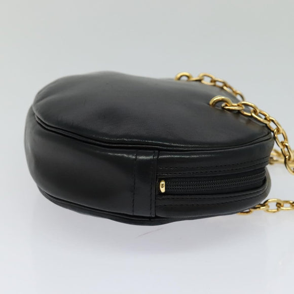 Christian Dior Chain Shoulder Bag Leather Black Gold Auth 115545