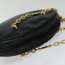 Christian Dior Chain Shoulder Bag Leather Black Gold Auth 115545-6