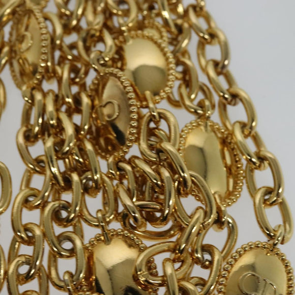 Christian Dior Chain Shoulder Bag Leather Black Gold Auth 115545