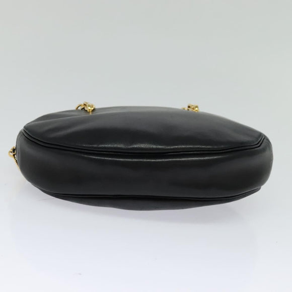 Christian Dior Chain Shoulder Bag Leather Black Gold Auth 115545