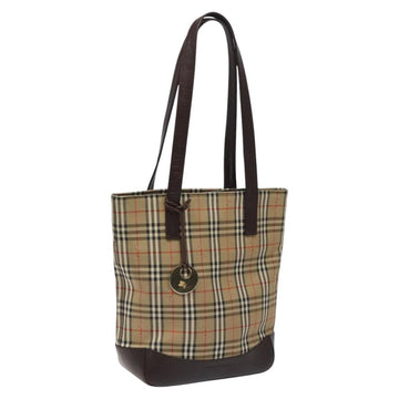 BURBERRY Nova Check Tote Bag Canvas Leather Beige Brown gold Auth 115568