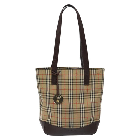 BURBERRY Nova Check Tote Bag Canvas Leather Beige Brown gold Auth 115568