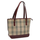 BURBERRY Nova Check Tote Bag Canvas Leather Beige Red gold Auth 115569-1