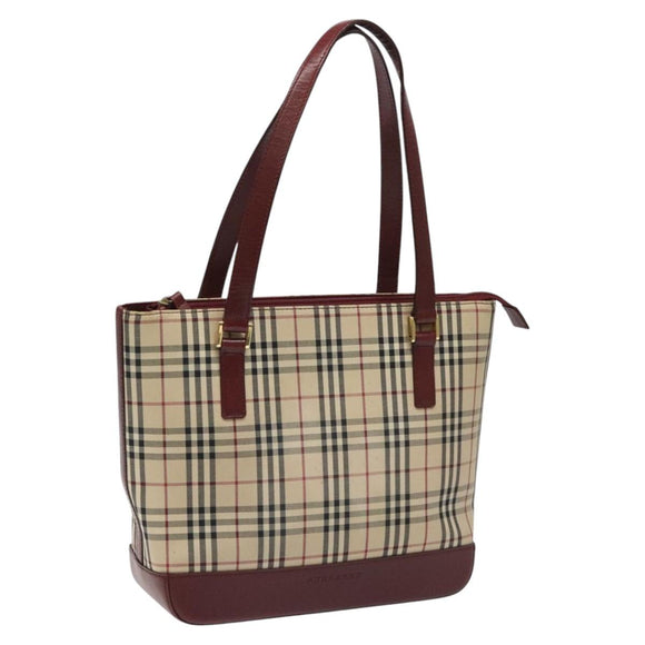 BURBERRY Nova Check Tote Bag Canvas Leather Beige Red gold Auth 115569