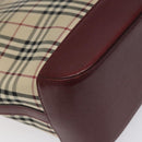 BURBERRY Nova Check Tote Bag Canvas Leather Beige Red gold Auth 115569-14