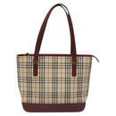 BURBERRY Nova Check Tote Bag Canvas Leather Beige Red gold Auth 115569-13