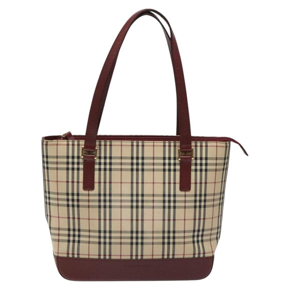 BURBERRY Nova Check Tote Bag Canvas Leather Beige Red gold Auth 115569