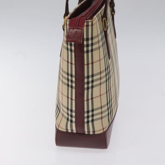 BURBERRY Nova Check Tote Bag Canvas Leather Beige Red gold Auth 115569