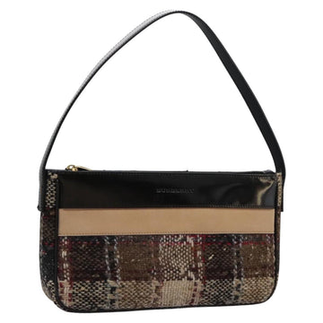 BURBERRY Nova Check Shoulder Bag Wool Suede Leather Beige Black gold Auth 115571