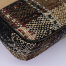 BURBERRY Nova Check Shoulder Bag Wool Suede Leather Beige Black gold Auth 115571-14