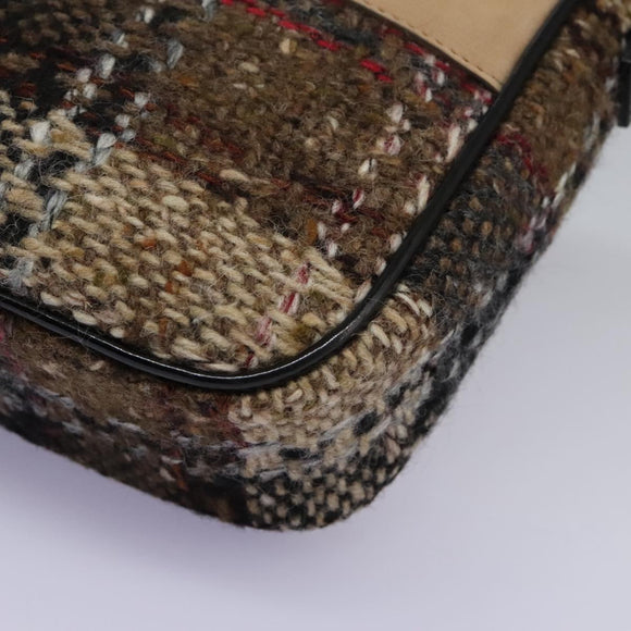 BURBERRY Nova Check Shoulder Bag Wool Suede Leather Beige Black gold Auth 115571