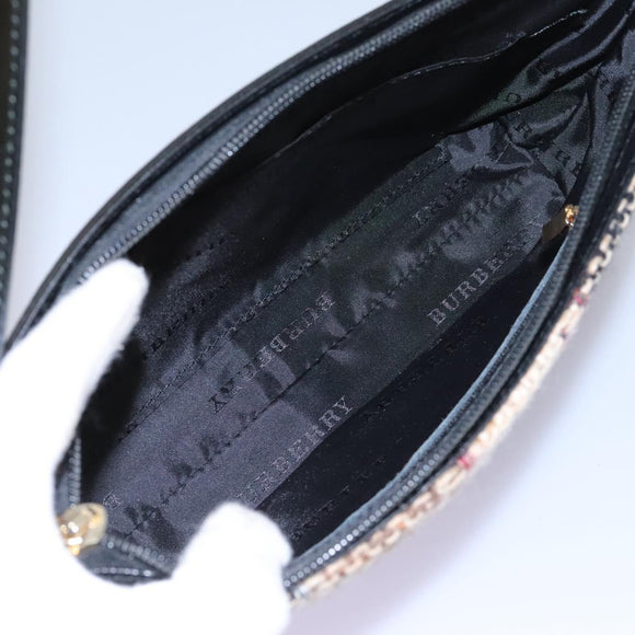 BURBERRY Nova Check Shoulder Bag Wool Suede Leather Beige Black gold Auth 115571