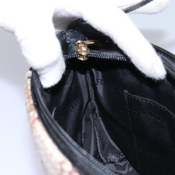 BURBERRY Nova Check Shoulder Bag Wool Suede Leather Beige Black gold Auth 115571