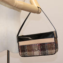 BURBERRY Nova Check Shoulder Bag Wool Suede Leather Beige Black gold Auth 115571-21