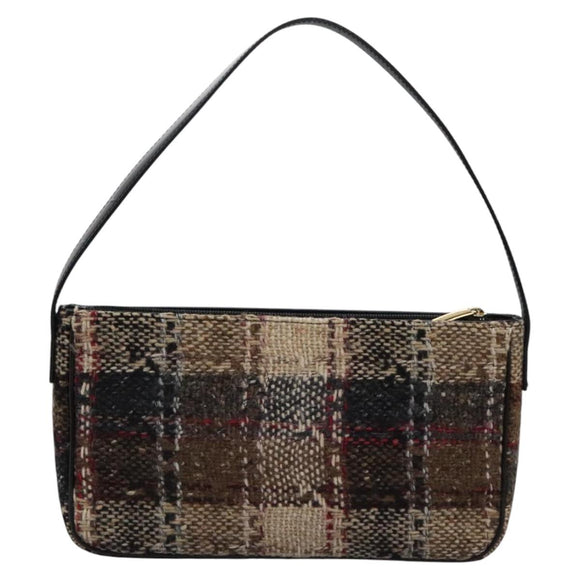 BURBERRY Nova Check Shoulder Bag Wool Suede Leather Beige Black gold Auth 115571