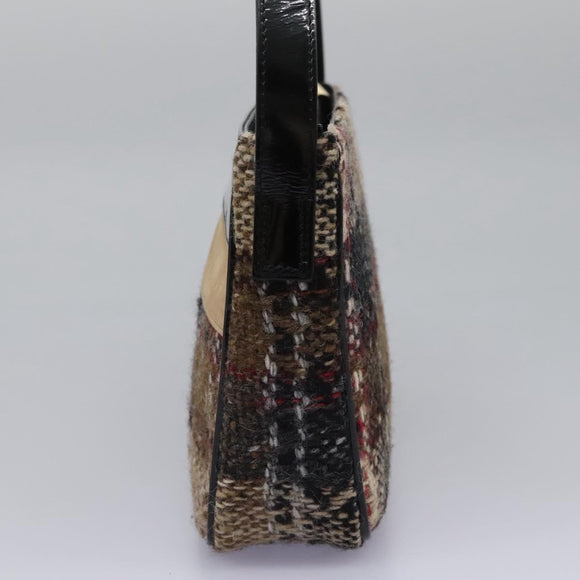 BURBERRY Nova Check Shoulder Bag Wool Suede Leather Beige Black gold Auth 115571