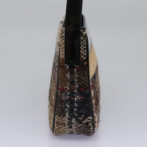BURBERRY Nova Check Shoulder Bag Wool Suede Leather Beige Black gold Auth 115571