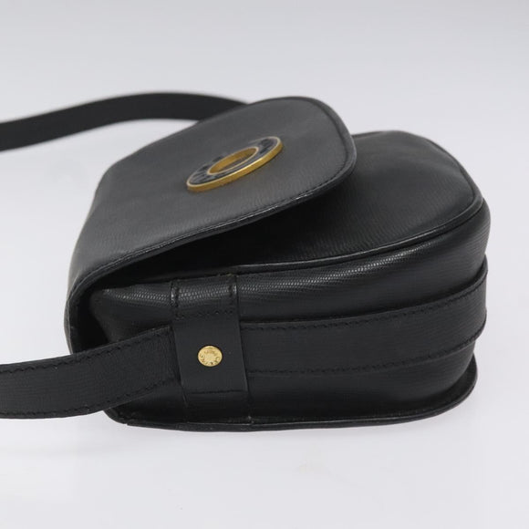 CELINE Shoulder Bag Leather Black Auth 115579