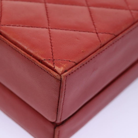 CHANEL Matelasse Hand Bag Lamb Skin 2way Red CC Auth 115600V