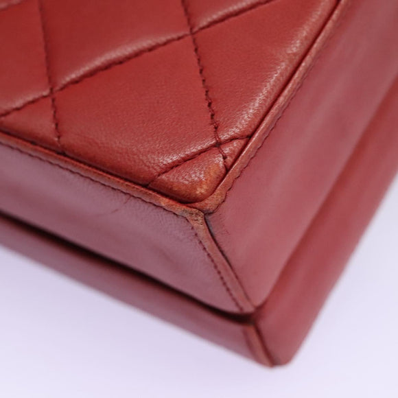 CHANEL Matelasse Hand Bag Lamb Skin 2way Red CC Auth 115600A