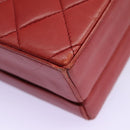 CHANEL Matelasse Hand Bag Lamb Skin 2way Red CC Auth 115600V-15