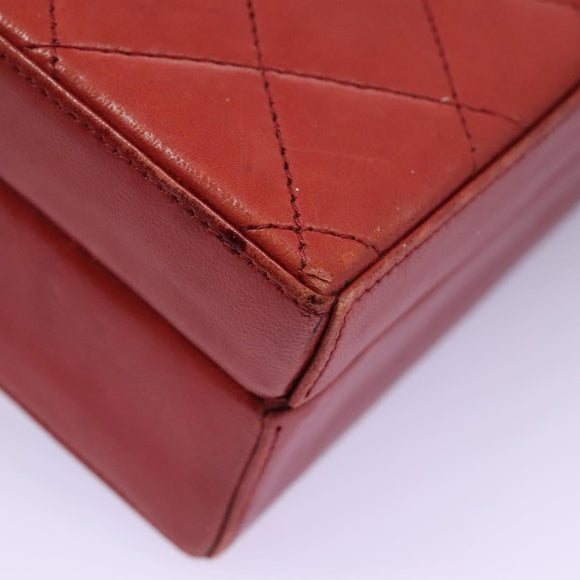 CHANEL Matelasse Hand Bag Lamb Skin 2way Red CC Auth 115600V