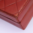 CHANEL Matelasse Hand Bag Lamb Skin 2way Red CC Auth 115600A-17