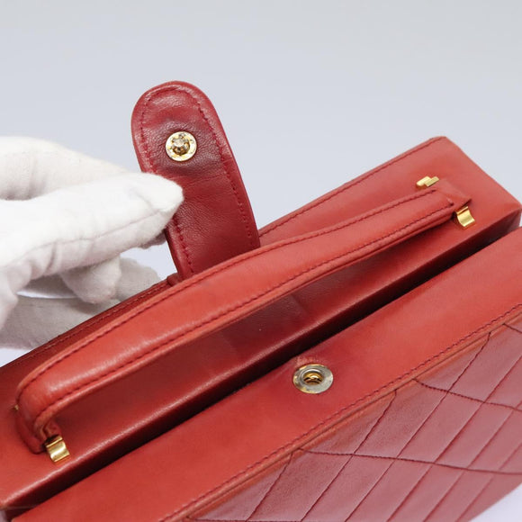 CHANEL Matelasse Hand Bag Lamb Skin 2way Red CC Auth 115600V