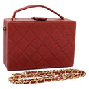 CHANEL Matelasse Hand Bag Lamb Skin 2way Red CC Auth 115600V-1