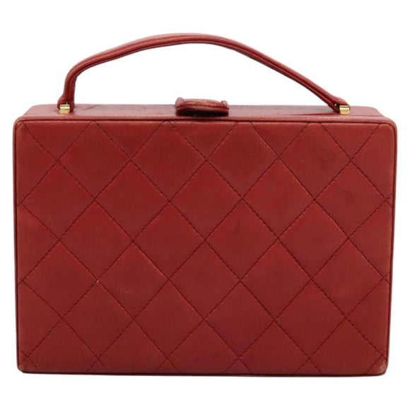 CHANEL Matelasse Hand Bag Lamb Skin 2way Red CC Auth 115600V
