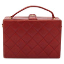 CHANEL Matelasse Hand Bag Lamb Skin 2way Red CC Auth 115600A-2