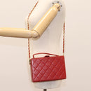CHANEL Matelasse Hand Bag Lamb Skin 2way Red CC Auth 115600V-36