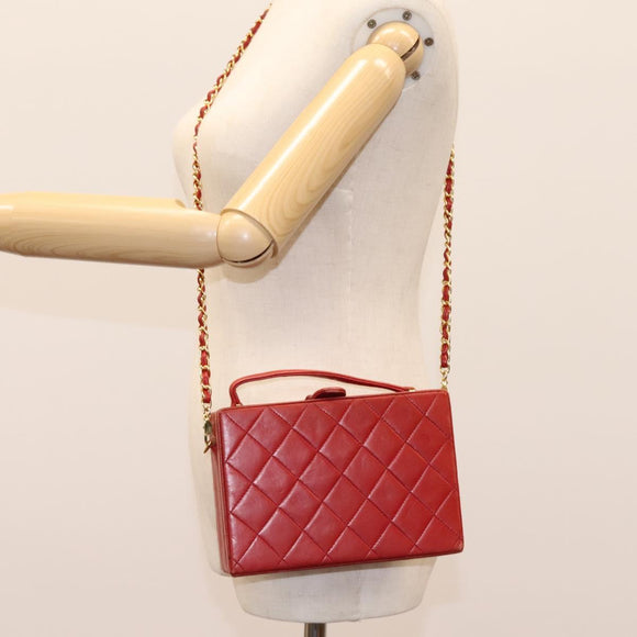 CHANEL Matelasse Hand Bag Lamb Skin 2way Red CC Auth 115600V