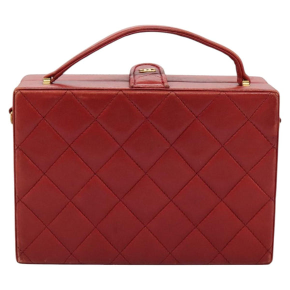 CHANEL Matelasse Hand Bag Lamb Skin 2way Red CC Auth 115600V