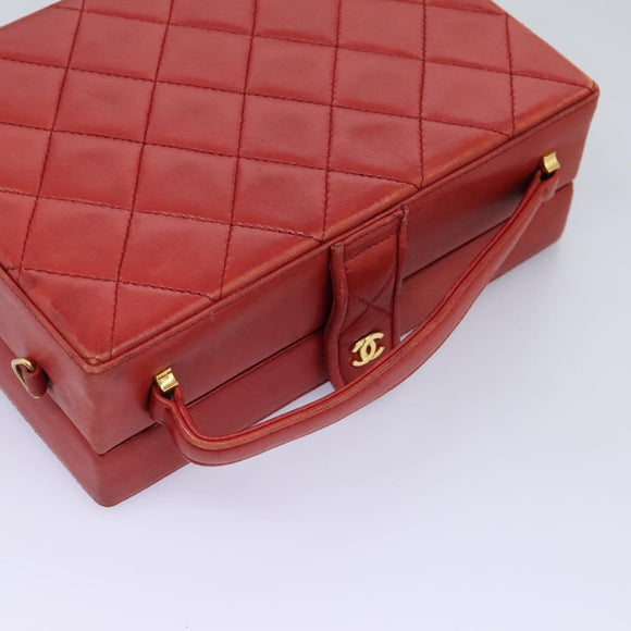 CHANEL Matelasse Hand Bag Lamb Skin 2way Red CC Auth 115600V